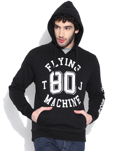 

Flying Machine Black Printed Hooded Sweatshirt