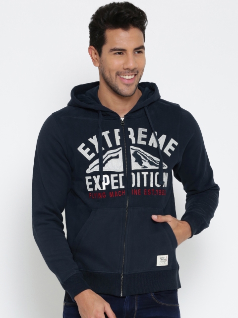 

Flying Machine Navy Hooded Sweatshirt, Navy blue