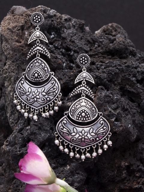 

Infuzze Oxidised Silver-Toned Brass-Plated Classic Drop Earrings