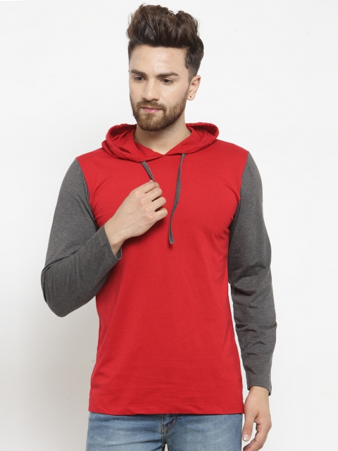 

Kalt Men Red Colourblocked Hood T-shirt