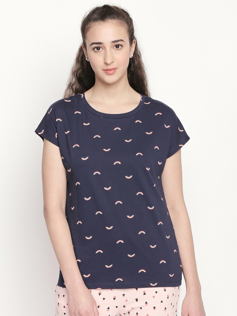 

Dreamz by Pantaloons Women Blue Printed Round Neck T-shirt
