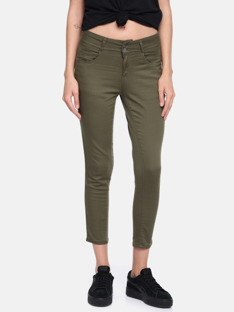 

Kraus Jeans Women Olive Green Skinny Fit Mid-Rise Cropped Stretchable Jeans K4050