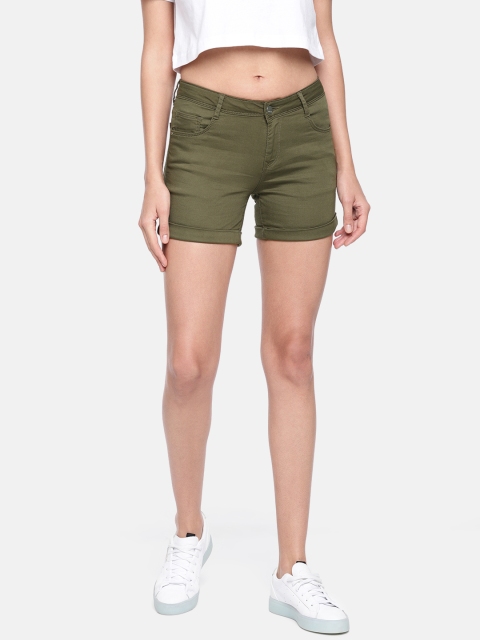 

Kraus Jeans Women Olive Green Solid Regular Fit Chino Shorts K4041
