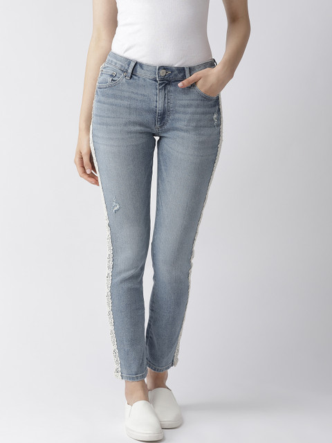 

Marks & Spencer Women Blue Slim Fit Mid-Rise Low Distress Stretchable Jeans