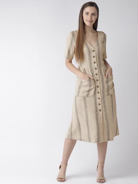 

Marks & Spencer Women Beige & Black Striped A-Line Dress