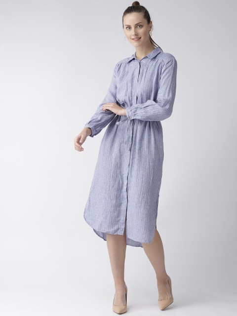 

Marks & Spencer Women Blue & Pink Linen Striped Shirt Dress