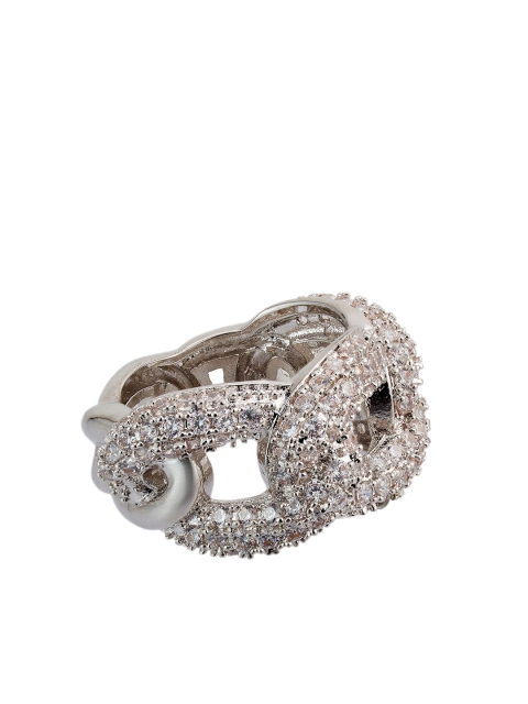 

shaze Women Silver-Plated CZ-Studded Finger Ring