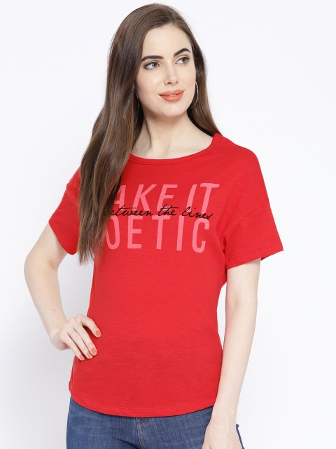 

HARBORNBAY Women Red Printed Round Neck T-shirt