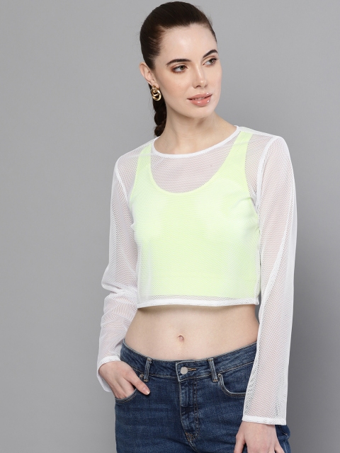 

Besiva Women White Solid Mesh Cropped Top