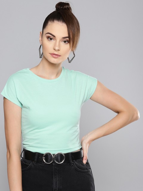 

Besiva Women Sea Green Solid Round Neck T-shirt