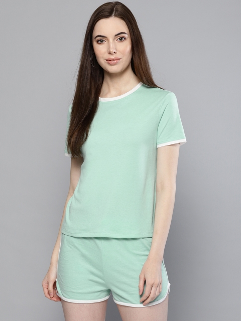 

Besiva Women Sea Green Solid T-shirt with Shorts