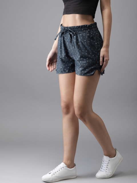 

HERE&NOW Women Blue Printed Regular Fit Regular Shorts