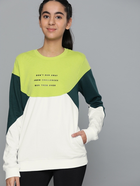 

HRX by Hrithik Roshan Girls Green & White Colourblocked Lifestyle Sweatshirt