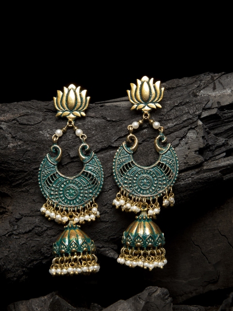 

AKS Green & Gold-Plated Dome Shaped Jhumkas