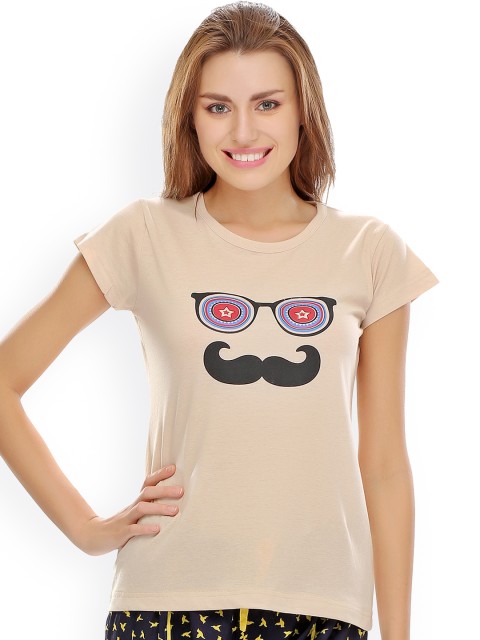

Clovia Beige Printed Lounge Top LT0010P24