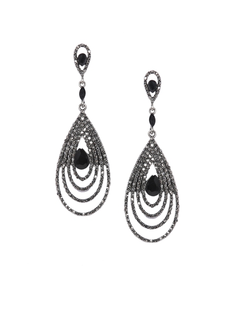 

Mali Fionna Silver-Toned Teardrop Shaped Drop Earrings