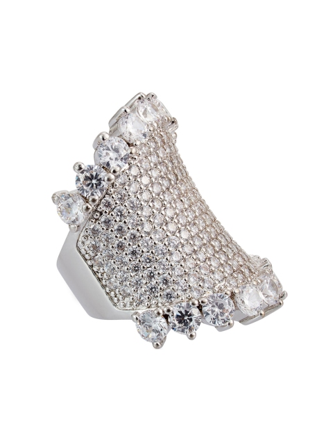 

shaze Women Silver-Plated CZ-Studded Finger Ring