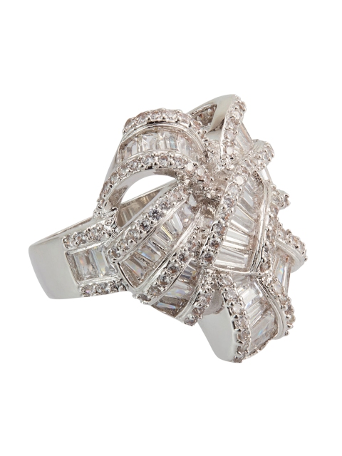 

shaze Women Silver-Plated CZ-Studded Finger Ring