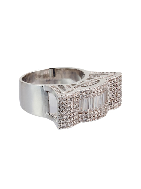 

shaze Women Silver-Plated CZ-Studded Finger Ring