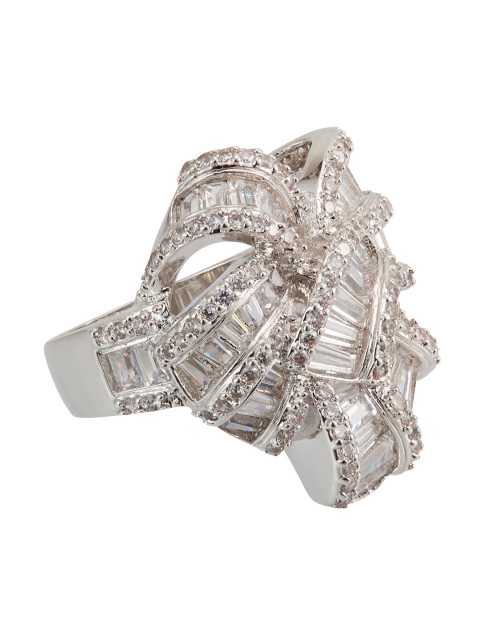 

shaze Women Silver-Plated CZ-Studded Finger Ring