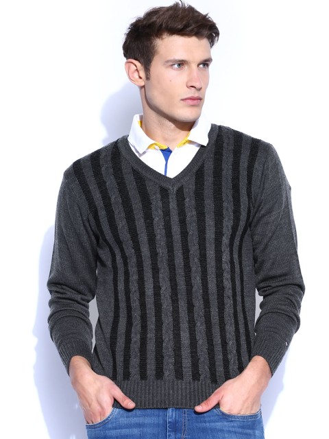 

Arrow Sport Charcoal Grey & Black Striped Sweater