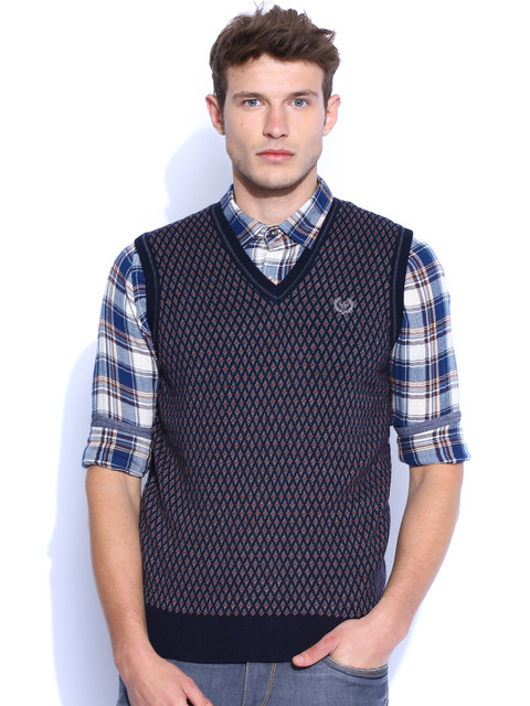 

Arrow Sport Navy & Grey Sleeveless Woollen Sweater, Navy blue