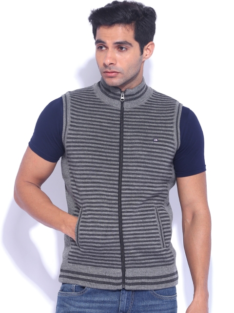 

Arrow Sport Grey Melange Striped Sleeveless Cardigan