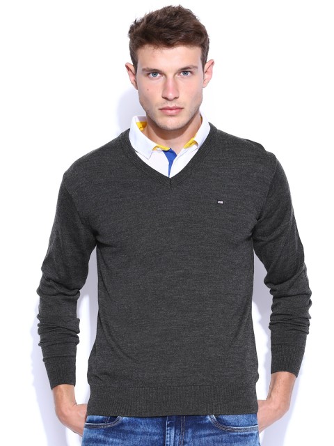 

Arrow Sport Charcoal Grey Self-Design Woollen Sweater