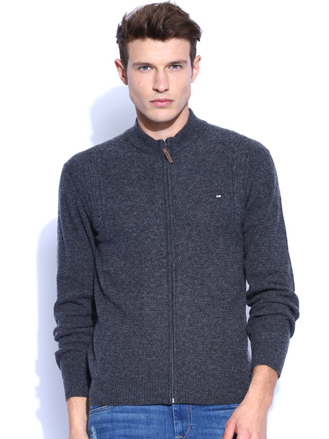 

Arrow Sport Charcoal Grey Self-Design Woollen Cardigan