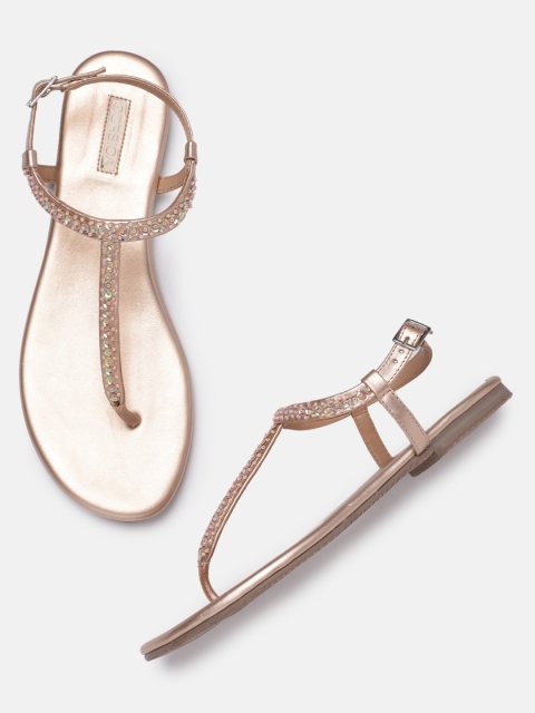 

CORSICA Women Rose Gold-Toned Solid T-Strap Flats