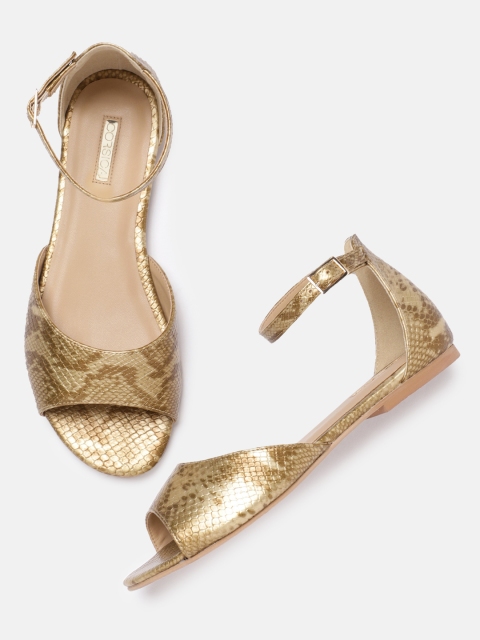 

CORSICA Women Gold-Toned Textured Open Toe Flats
