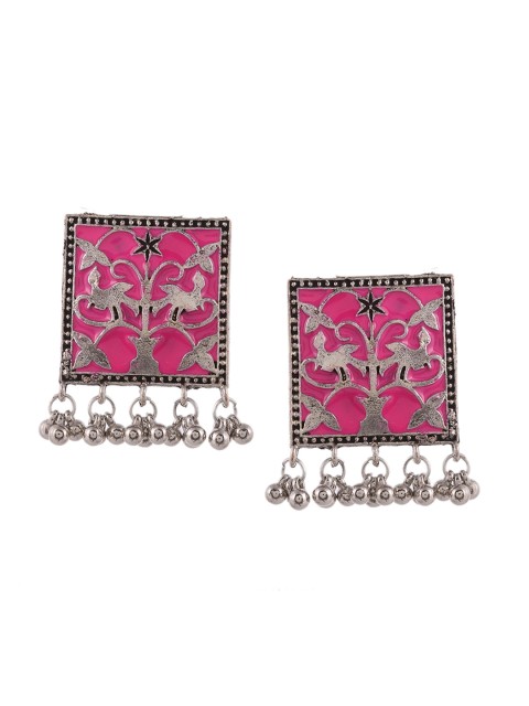 

Silvermerc Designs Women Silver-Plated & Pink Oxidised Classic Drop Earrings