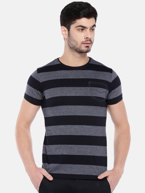 

Killer Men Navy Blue Striped Round Neck T-shirt