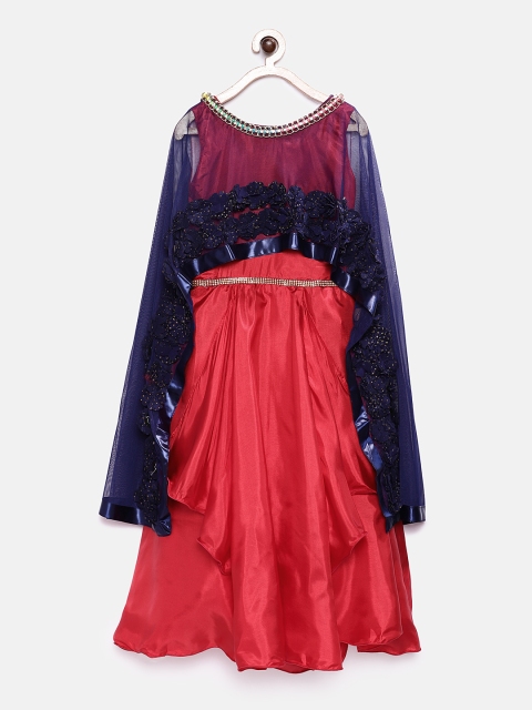 

JBN Creation Girls Red & Navy Blue Fit and Flare Dress