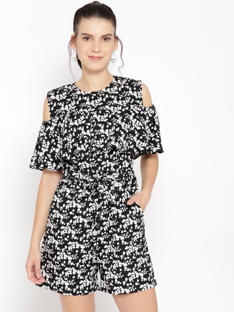 

Cottinfab Women Black & White Printed Layered Playsuit