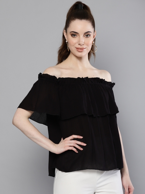 

Trend Arrest Women Black Solid Bardot Top