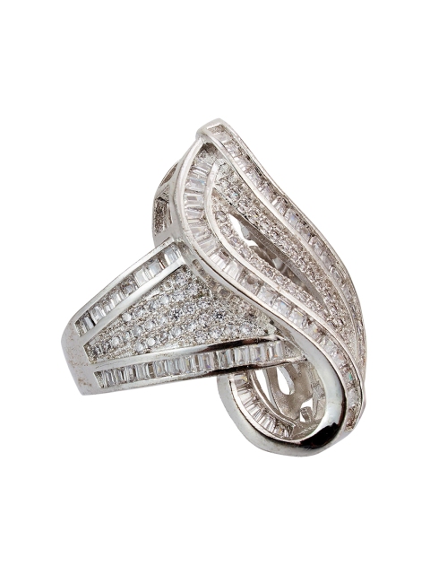 

shaze Women Silver-Plated CZ Stone-Studded Finger Ring