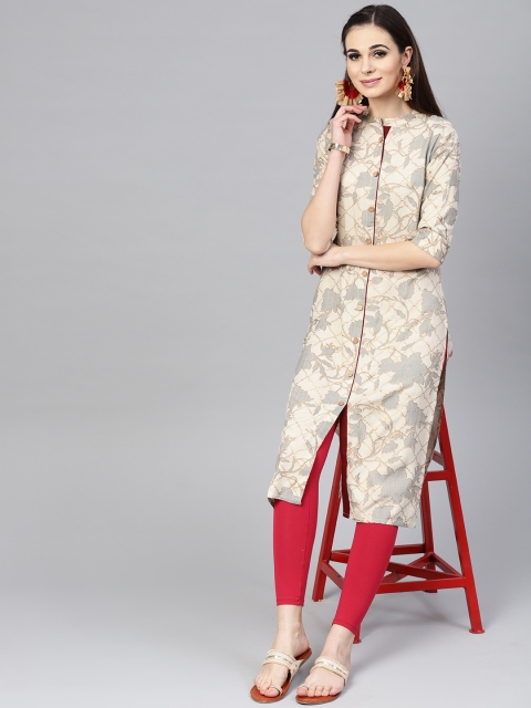 

SOJANYA Women Off-White & Black Printed Straight Kurta