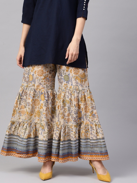 

Yuris Women Beige & Mustard Yellow Printed Flared Sharara