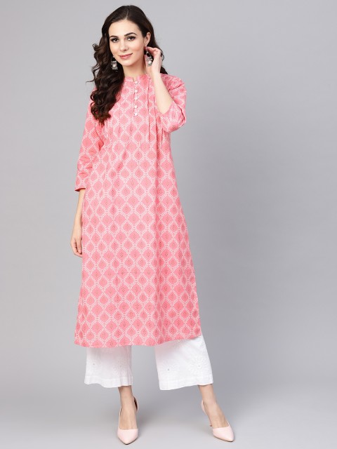 

Yuris Women Pink & White Printed Straight Kurta