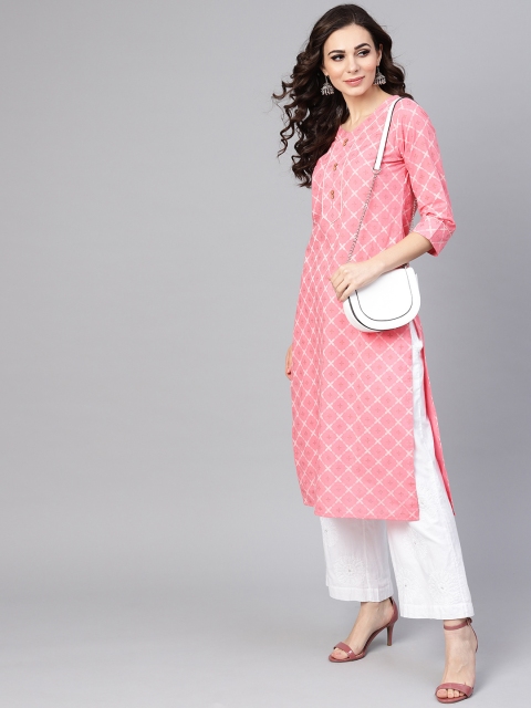 

Yuris Women Pink & White Printed Straight Kurta