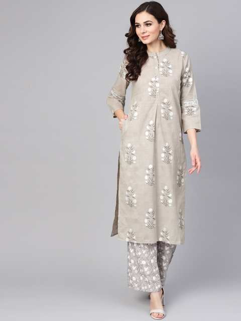 

Yuris Women Grey & White Printed Straight Kurta