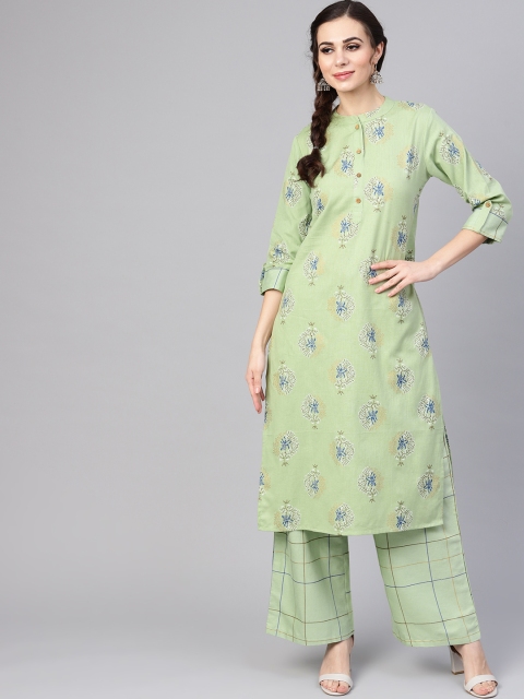 

Yuris Women Green & Blue Printed Kurta with Palazzos