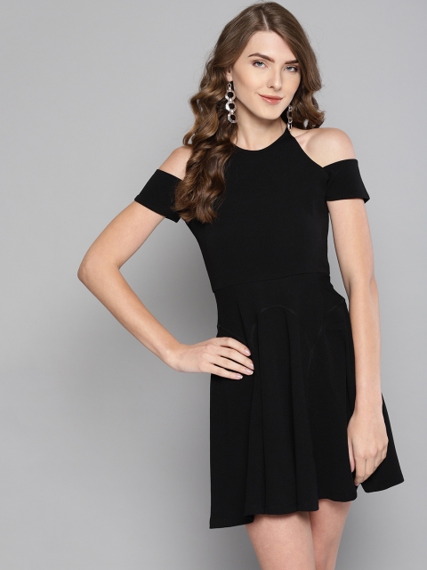 

Veni Vidi Vici Women Black Solid Cold-Shoulder Fit & Flare Dress