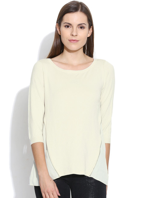 

Vero Moda Women Off-White Solid A-Line Top