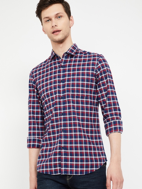 

Fame Forever by Lifestyle Men Navy Blue & Red Slim Fit Checked Casual Shirt