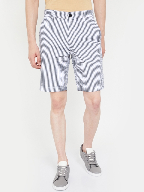 

Fame Forever by Lifestyle Men White & Navy Blue Striped Regular Fit Regular Shorts