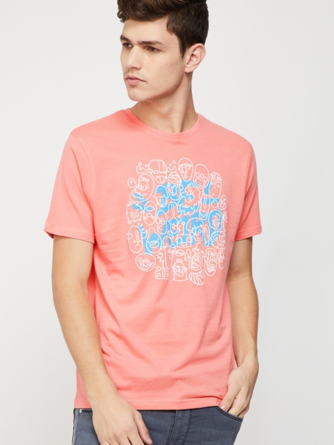 

Fame Forever by Lifestyle Men Coral Pink Printed Round Neck T-shirt