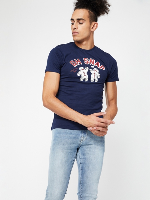 

Fame Forever by Lifestyle Men Navy Blue Printed Round Neck T-shirt