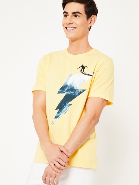 

Fame Forever by Lifestyle Men Yellow Printed Round Neck T-shirt